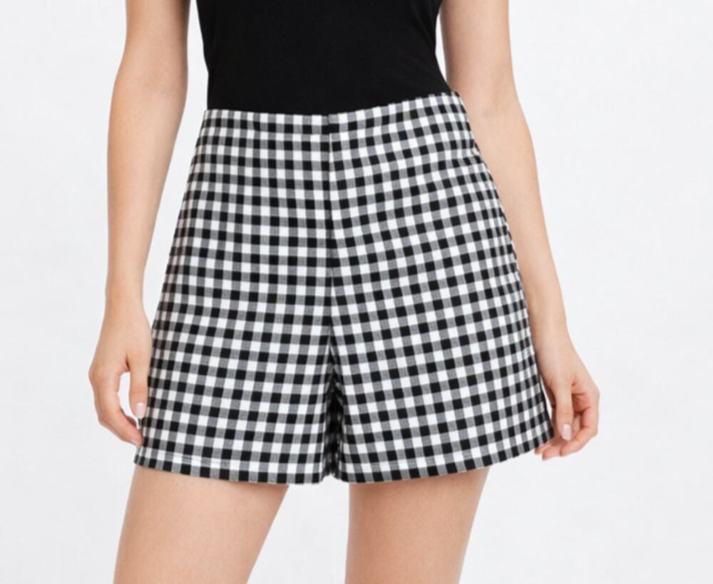 Ann Taylor Gingham Shorts Size 12 Lined Black and White NWT